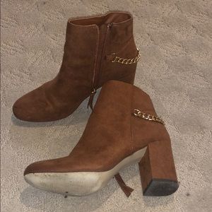 Brown booties with gold chain
